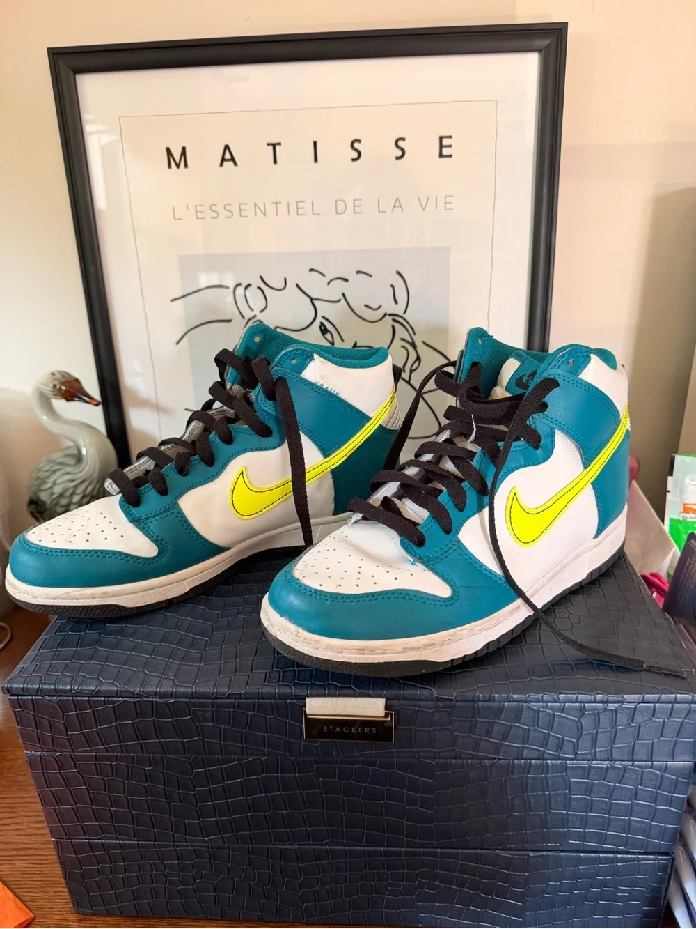 Nike Kids Teal, White & Neon Yellow High-Top Sneakers